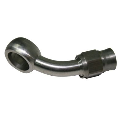 AeroFlow=Stainless Steel 45° Banjo Fitting 11.2mm (7/16") Banjo to -3AN PTFE Hose End