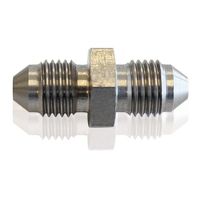 AeroFlow=Stainless Steel Male Flare Union Fitting -4AN Male -4AN to Male -4AN (Short)