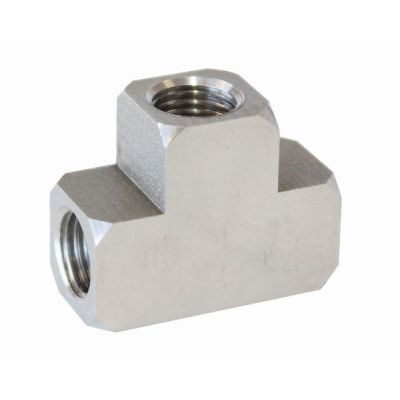 AeroFlow=Stainless Steel Inverted Female T-Block 2 x 3/8"-24 inverted seat