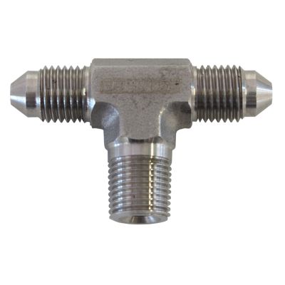 AeroFlow=Tee with NPT On Side 1/8" to -3AN Stainless Steel