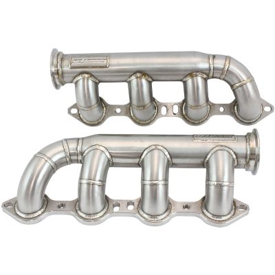 AeroFlow=GM LS Twin Turbo Stainless Steel Turbo Manifolds Forward Facing 2.5" V-Bands