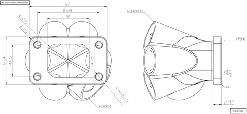 AeroFlow=6 into 1 Round Turbo Merge Collector T3 Single Entry Flange 50mm Wastegate
