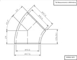 AeroFlow=1-5/8" (41mm) Steam Pipe Tube 45 Degree Bend 1.5D Radius 1/8"