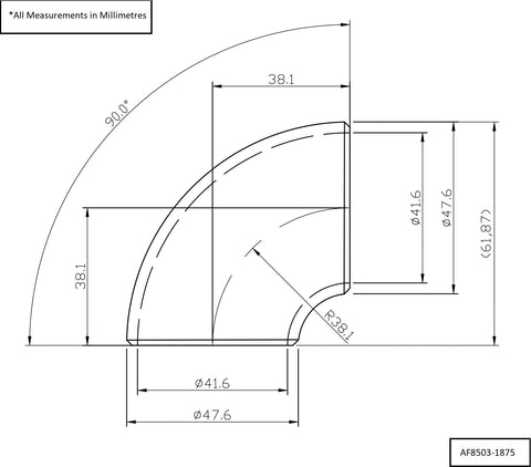 AeroFlow=1-75/8" (41mm) Steam Pipe Tube 90 Degree Bend 1.0D Radius 1/8"