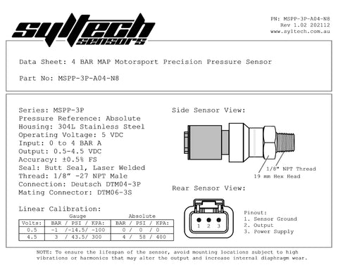 SYLTECH SENSORS = MOTORSPORT PRECISION MAP/PRESSURE SENSOR