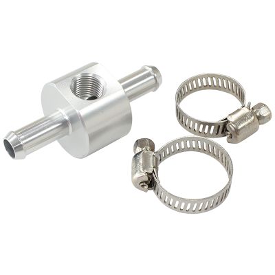 AeroFlow=Inline 5/16" Barb Adapter with 1/8" Port Silver Finish