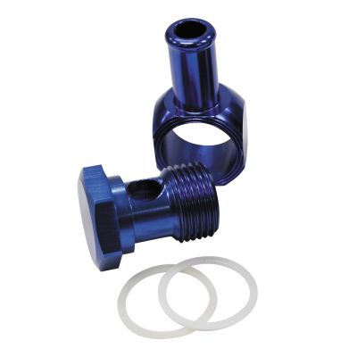 AeroFlow=Alloy AN Banjo with Bolt 5/8" to 3/8 Barb Blue Finish Suits Edelbrock Carburettors