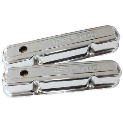 AeroFlow=Chrome Steel Valve Covers Suit SB Chrysler 318-340-360 With Aeroflow Logo