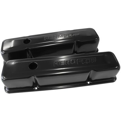 AeroFlow=Black Steel Valve Covers Suit SB Chev With Aeroflow Logo Tall