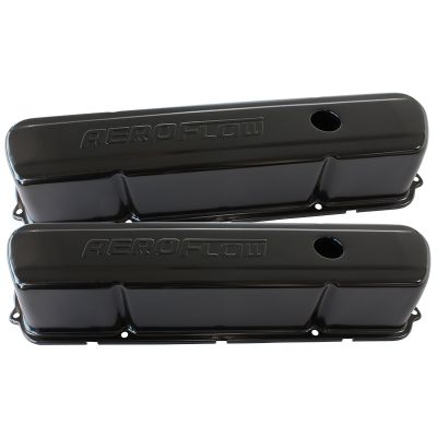 AeroFlow=Black Steel Valve Covers Suit Holden 253-308 With Aeroflow Logo