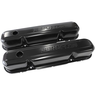 AeroFlow=Black Steel Valve Covers Suit SB Chrysler 318-340-360 With Aeroflow Logo