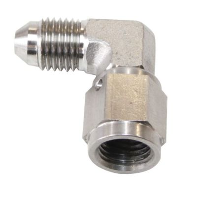 AeroFlow=90° Stainless Steel Male to Female Fitting -3AN -3AN to -3 Swivel Nut
