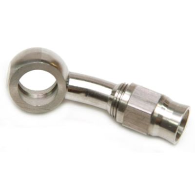 AeroFlow=Stainless Steel 20° Banjo Fitting 10mm (3/8") Banjo to -3AN PTFE Hose End