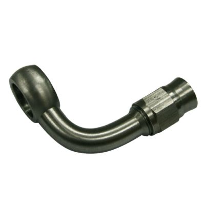 AeroFlow=Stainless Steel 90° Banjo Fitting 11.2mm (7/16") Banjo to -3AN PTFE Hose End