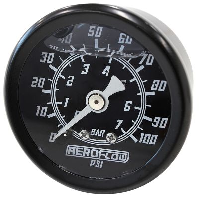 AeroFlow=1-1/2" Liquid Filled 100 psi Pressure Gauge Black Face White Pointer 1/8" NPT