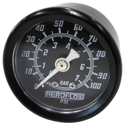 AeroFlow=1-1/2" 100 psi Pressure Gauge Black Face White Pointer 1/8" NPT Male Thread