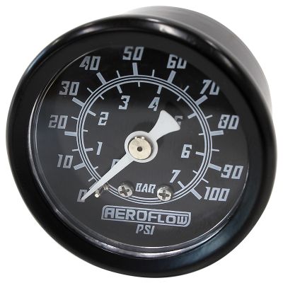AEROFLOW = 1-1/2" 100 psi Pressure Gauge Black Face White Pointer 1/8" NPT Male Thread