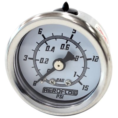 AeroFlow=1-1/2" 15 psi Pressure Gauge White Face Black Pointer 1/8" NPT Male Thread