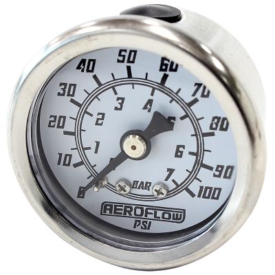 AeroFlow=1-1/2" 100 psi Pressure Gauge White Face Black Pointer 1/8" NPT Male Thread