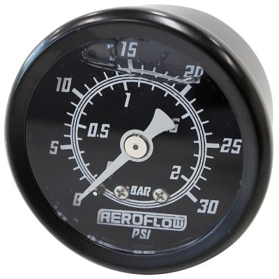 AeroFlow=1-1/2" Liquid Filled 30 psi Pressure Gauge Black Face White Pointer 1/8" NPT