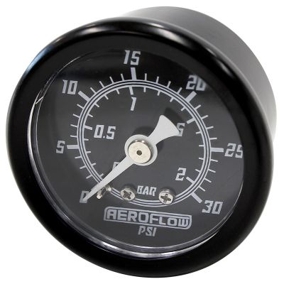 AeroFlow=1-1/2" 30 psi Pressure Gauge Black Face White Pointer 1/8" NPT Male Thread