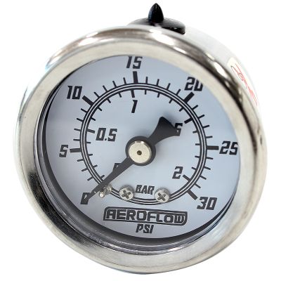 AeroFlow=1-1/2" 30 psi Pressure Gauge White Face Black Pointer 1/8" NPT Male Thread