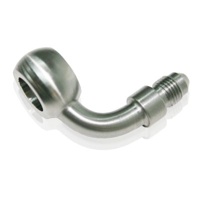 AeroFlow=Stainless Steel 90° Banjo to AN Fitting 12mm Banjo to -3AN Male