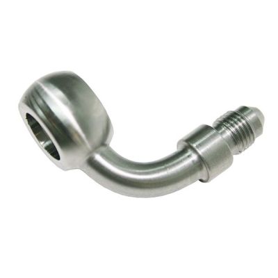 AeroFlow=Stainless Steel 90° Banjo to AN Fitting 10mm (3/8") Banjo to -3AN