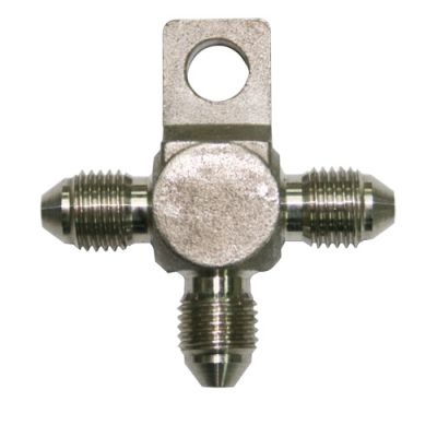 AeroFlow=Stainless Steel Tee Block with Mount Tab -3AN -3AN Male all Sides