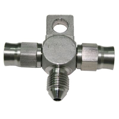 AeroFlow=Stainless Steel Tee Block with Mount Tab -3AN -3AN Male on Side