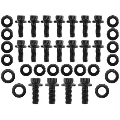 AeroFlow=Small Block Chev with 1 Piece Gasket Oil Pan Bolt Kit - Black Finish 12 Point Head