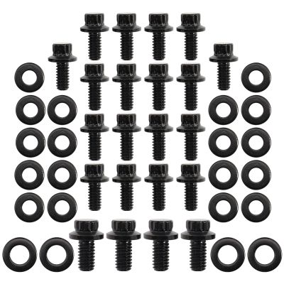 AeroFlow=Small Block Ford Windsor & Ford Cleveland Oil Pan Bolt Kit - Black Finish 12 Point