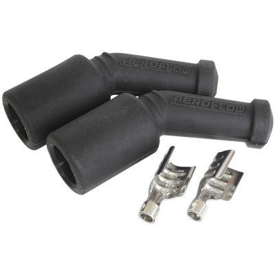 AeroFlow=Xpro Silicone 45° GM LS Coil Boots & Terminals Black 2 pack