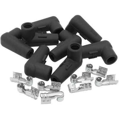 AeroFlow=Xpro Silicone Low Profile 90° Spark Plug Boots & Terminals Black 8 pack