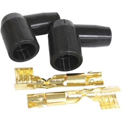 AeroFlow=Xpro Silicone 90° Socket Style Distributor/Coil Boots & Terminals Black 2 pack