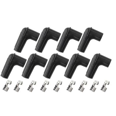 AeroFlow=Xpro Silicone 90° Spark Plug Boots & 90° Terminals Black set of 9