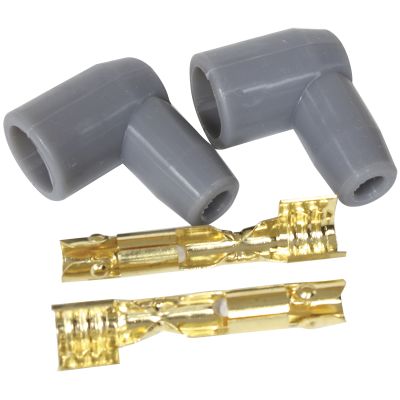 AeroFlow=Xpro Silicone 90° Socket Style Distributor/Coil Boots & Terminals Grey 2 pack