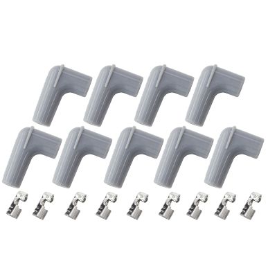 AeroFlow=Xpro Silicone 90° Spark Plug Boots & 90° Terminals Grey set of 9