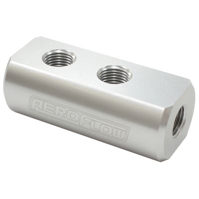 AEROFLOW = Compact Distribution Block 1 In - 4 Out All Ports 1/8" NPT Silver Finish