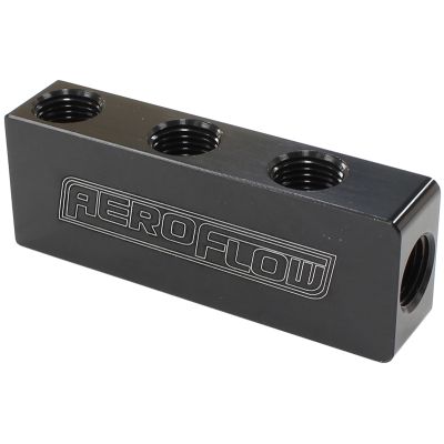 AEROFLOW = Compact Distribution Block 1 In - 6 Out All Ports 1/8" NPT Black Finish