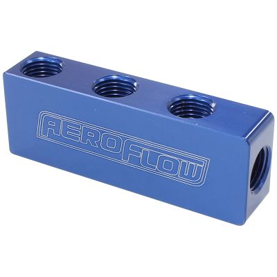 AEROFLOW = Compact Distribution Block 1 In - 6 Out All Ports 1/8" NPT Blue Finish