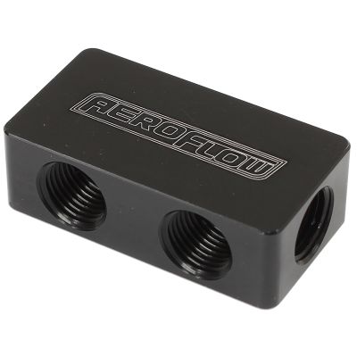 AEROFLOW = Compact Distribution Block 2 In - 4 Out All Ports 1/8" NPT Black Finish