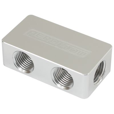 AEROFLOW = Compact Distribution Block 2 In - 4 Out All Ports 1/8" NPT Silver Finish