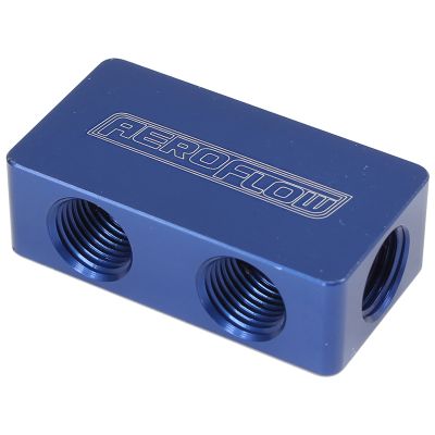 AEROFLOW = Compact Distribution Block 2 In - 4 Out All Ports 1/8" NPT Blue Finish