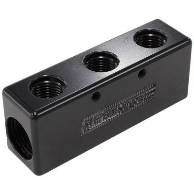 AEROFLOW = Billet 5 Port Fuel Log 3 x -6AN 2 x -8AN Black Finish