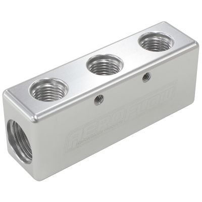 AEROFLOW = Billet 5 Port Fuel Log 3 x -6AN 2 x -8AN Silver Finish