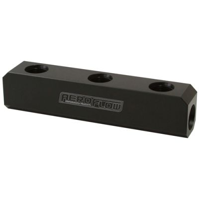 AEROFLOW = Billet 5 Port Fuel Log -10 AN Log has 3 x ORB ports on top