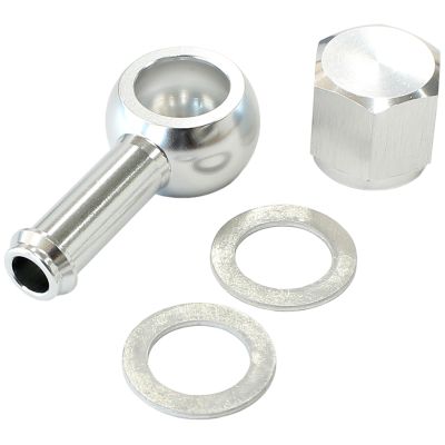 AEROLFOW = 90° Fuel Pump Banjo Kit - Silver 5/16" (8mm) Barb Banjo Fitting & Cap