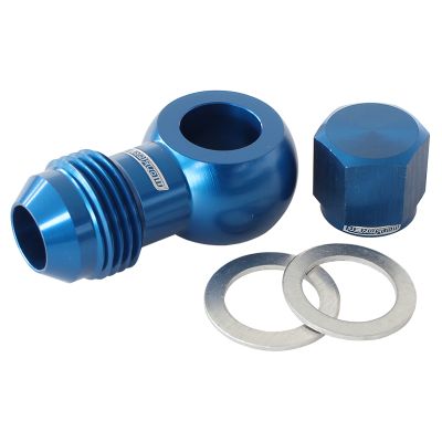 AEROFLOW = 90° Fuel Pump Banjo Kit - Blue -8AN Banjo Fitting & Cap