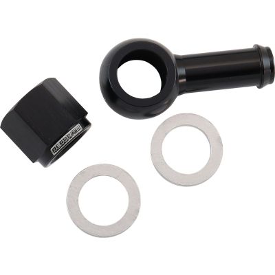 AEROFLOW = 90° Fuel Pump Banjo Kit - Black 3/8" Barb Banjo Fitting & Cap